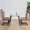 Modern Dining Chairs, Technology cloth High Back Upholstered Side Chair with C-shaped Tube Black Metal Legs for Dining Room Kitchen Vanity  Club Guest Office chair (Set of 4)Brown 1162