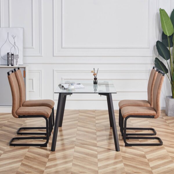 3371188eac1b4fa688c5b95eb42005ee_20220801_1803ba0dd167252f5827e86be07a94e4 Modern Dining Chairs, Technology cloth High Back Upholstered Side Chair with C-shaped Tube Black Metal Legs for Dining Room Kitchen Vanity Club Guest Office chair (Set of 4)Brown 1162