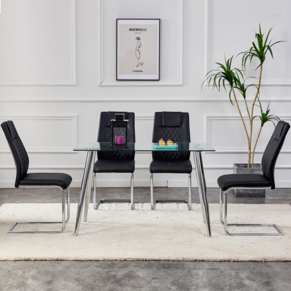 Modern Dining Chairs with Faux Leather Padded Seat Dining Living Room Chairs Upholstered Chair with Metal Legs Design for Kitchen, Living, Bedroom, Dining Room Side Chairs Set of 4 (Black+PU) C-001