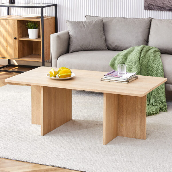 A modern and practical wood colored coffee table. The coffee table is made of medium density fiberboard material and is suitable for living rooms, bedrooms, and study rooms. CT-2O