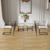 Modern minimalist rectangular transparent tempered glass dining table, 0.4 inches thick, black metal legs, suitable for kitchen, dining room, and living room 63 "* 35.4" * 30 " DT-1544