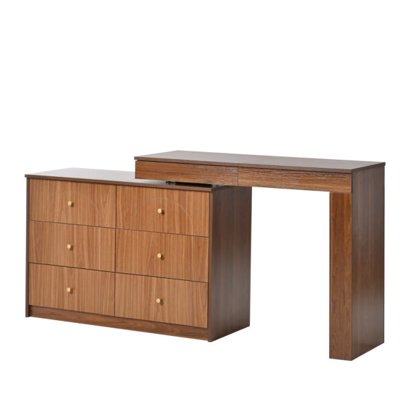 Vanity Desk with Mirror and Lights, Makeup Vanity Table with Flip-Top Tabletop and Storage 7 Drawers, 9 Compartments, 3 Shelves, 3 Color Modes Adjustable Makeup Table for Bedroom, Walnut