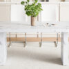 Table and chair set.63"*35.4" White Imitation Marble Pattern MDF Dining Table Set - 4 Soft and Comfortable White PU Chair With Arched Metal Silver Leg.Create Your Exclusive Low-Key Luxury Space.