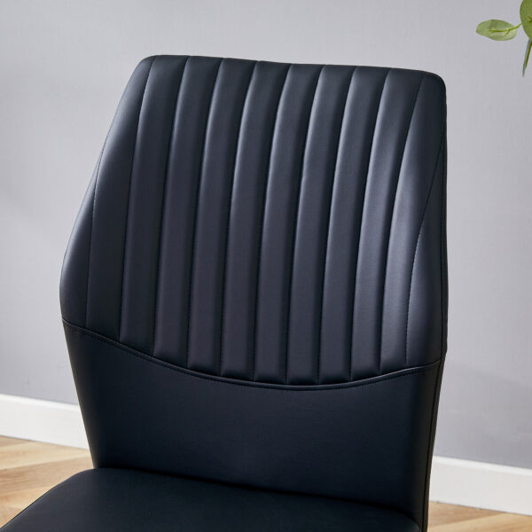33ceed590dbe4d4c880eb0b9dcfc28b5_04bdf5cfec892a6abe0d7f9be11f961b Luxury Simple Chair - Set of 6 BLACK PU Material High Resilience Dining Chair with Metal Silver Leg.The Chair Back Has a Vertical Stripe Design With Smooth And Uniform Lines.