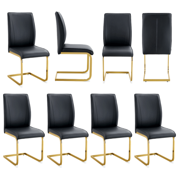 33e9706a12f14b77967b233c05eb71da_6254528720464604a1bbce229e106137 Luxury Simple Arch Chair - Set of 8 BLACK PU Material High Resilience Dining Chair with Arched Metal Gold Leg.Packed In Two Boxes.
