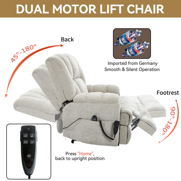 Dual Motor Heat Massage Infinite Position Up to 350 LBS Electric Power Lift Recliners with Power-Remote, Medium-firm and Heavy Duty, Beige
