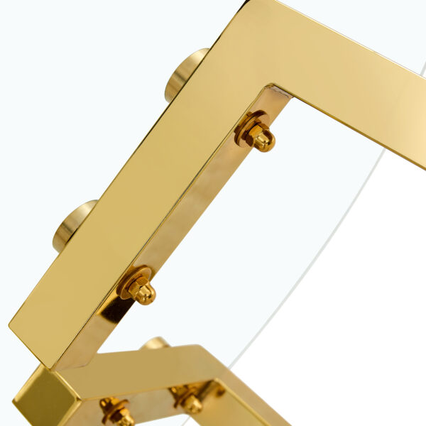 33fa4465c7f4417097218483ed7619cb_ad0fe6214a5faac382532d7eb095c4ad Modern Luxurious Round Tempered Glass Dining Table with Gold 7-Shaped Metal Legs,suitable for family meals, office conferences, or as a casual coffee table for various occasions.36*36*29.5