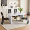 Table and chair set.63"*35.4" White Imitation Marble Pattern MDF Dining Table Set - 4 PU Chair With Black Saddleback, Geometric Pattern Backrest,Golen Curved Metal Leg..Suitable For Various Scenes.