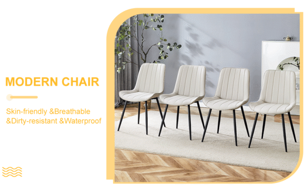 34026f52f361495f97c5ea99bb49dd39_d6a03fa69da4a6630bdb941bac34ac3b Extended Seat Cushion PU Dining Chair Set - Four Pieces,Ergonomic Design.Smooth line design,Integral metal leg structure,Can integrate well into various modern home decoration styles.