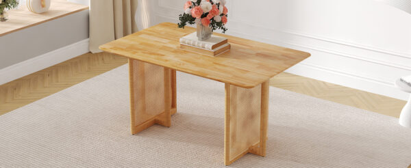 341dc70c37cd4ada8fbe5e0bb6f12616_c5abb557b138b7e87f8d464a6c3820d1 Chinese country retro solid wood dining table, simple modern imitation rattan dining table, wooden dining table.Suitable for dining room, living room, office.Natural Style Solid Wood Dining Table.