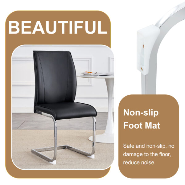 343d9e73fb0243eeb3374429c6df24d7_b690136cd5d1d852e0ca77ed40fb2441 Table and chair set.Hourglass-Shaped Stable Small Round Table -31.9" * 31.9" With 4 Soft and Comfortable Black PU Chair With Arched Metal Silver Leg.Create Your Exclusive Low-Key Luxury Space.