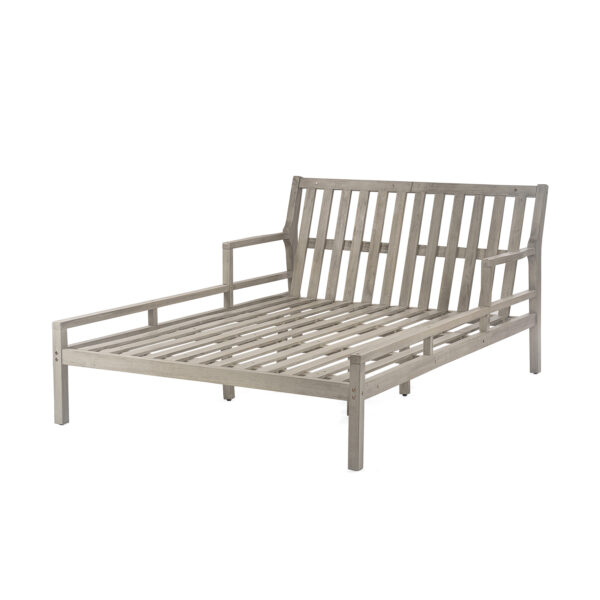 TREXM Outdoor Daybed, Patio Daybed with Four Pillows, Wooden Outdoor Bed with Curved Armrests for Poolside, Backyard, Garden (Gray+Beige Cushion)