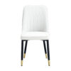 Table and chair set.The table has a glass top with imitation marble pattern stickers and stainless steel golden legs. Paried with chairs with PU artificial leather backrest cushions and black legs.