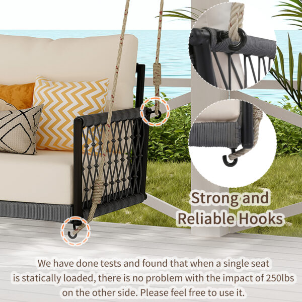 TREXM 1-Piece Woven Rope Outdoor Swing Sofa with Soft Cushions Seating 2 for Patio, Courtyard and Balcony (Beige)