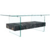 43.3 Inch Modern Two-Tier Coffee Table - Clear Tempered Glass and Black Marble Texture, Multifunctional Storage Design.The bottom tier includes a drawer.Can be used as a coffee table,side table,etc.