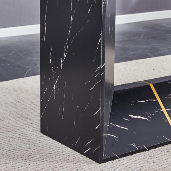 This modern dining table with MDF marbled design gives you a luxurious and elegant feel, adding a touch of elegance whether it is a family dinner or entertaining guests.