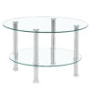 Contemporary Minimalist Double Layer Tempered Glass Coffee Table - 27.5" Top and 23.6" Bottom.Reinforced Glass Tabletop,Stainless Steel Silver Plated Legs.