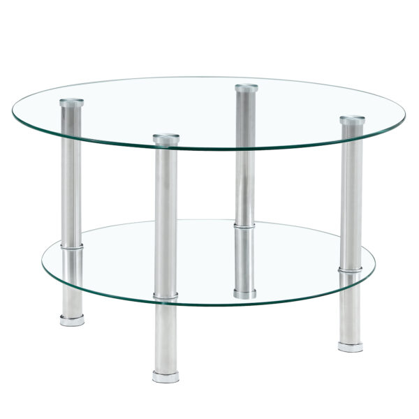 34f65c03fba54318b3d4bbbd5851177f_4cb4236e36fd6c1b8c2fb2f8b0305cda Contemporary Minimalist Double Layer Tempered Glass Coffee Table - 27.5" Top and 23.6" Bottom.Reinforced Glass Tabletop,Stainless Steel Silver Plated Legs.