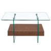 31.4 Inch Modern Two-Tier Square Coffee Table - An Elegant Combination of Clear Glass and Dark Wood Texture Sticker It can be used not only as a coffee table but also as a side table or display stand.