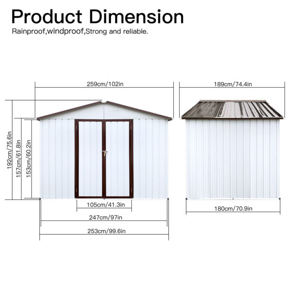 Metal garden sheds 6ftx8ft outdoor storage sheds white+offee