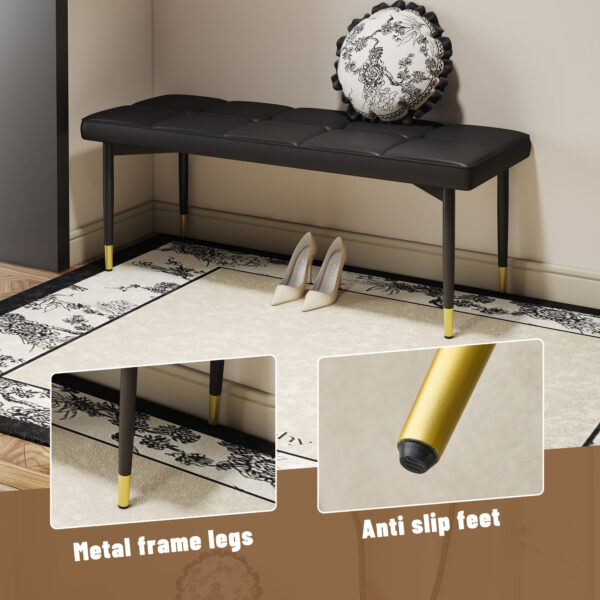 3518eb12d6cb44d49b14b7cc019626e8_06442900371f524b441278aca24cc286 47*16 Inch Multifunctional Black Shoe Bench - Faux PU Cushion, Sturdy Metal Legs With Gold Accents.Suitable For Bedroom,Fitting room, Storage room, Dining room, and Living room,etc.