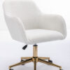 Modern Teddy Fabric Material Adjustable Height 360 Revolving Home Office Chair With Gold Metal Legs And Universal Wheel For Indoor,White