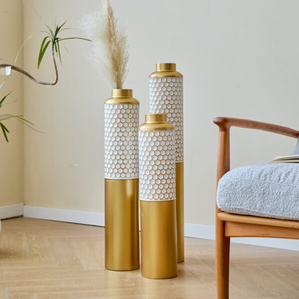Floor metal vase modern style decoration home droplet shaped white metal vase 3-piece set gorgeous home decoration large glazed metal vase