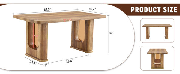3540ce77b9334bd8aaf920fbc04369a6_93c8085b38bc4fe42d24f00344ced9b6 64.5 x 35.4 Inch Stylish Wood Color Textured Dining Table, Perfectly Blending Simplicity And Transparency. Made of MDF Material With Wood Grain Stickers, It Exudes A Strong Sense Of Fashion.