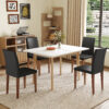 Table and chair set. White Sintered Stone Tabletop, Rubberwood Legs,Foldable Computer Desk, Foldable Desk.Paried With 4 Black PU Dining Chairs with Walnut Color Metal Leg.