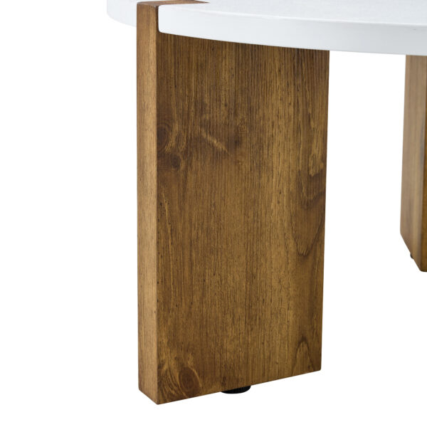 35d3307adf9c4da8ad70f8da54f40c10_a42ce72dc66ba5e6d84144685003c5aa 33.4-inch diameter minimalist circular MDF material coffee table, a stable and practical choice. The unique embedded design and the support of three table legs make the coffee table structure stable.