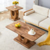 Modern Minimalist Wood-Tone MDF Coffee Table Set (Square + Rectangular)Wood color,MDF coffee table,wood-colored textured decal,side table.
