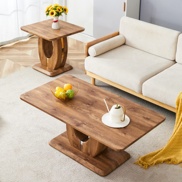 36556e20d43c411abe945a67fc2274b1_85772ee84b140413644377193746c576 Modern Minimalist Wood-Tone MDF Coffee Table Set (Square + Rectangular)Wood color,MDF coffee table,wood-colored textured decal,side table.