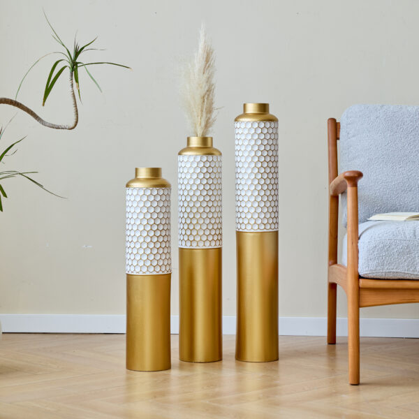 Floor metal vase modern style decoration home droplet shaped white metal vase 3-piece set gorgeous home decoration large glazed metal vase