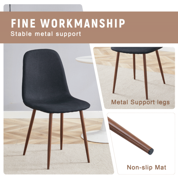 Table and chair set.A 47.3-inch diameter modern spliced color circular dining table - double-layer storage.Paired With 4 Black Linen-Cotton Material High Resilience Dining Chair with Metal Walnut Leg.