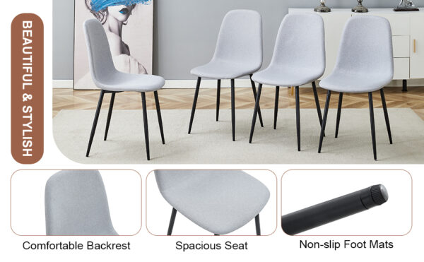 3672a5956b9e4b5184c63a1b7f945bfb_409a68df01acaab2b166e1be921d88b0 Comfortable Linen-Cotton Dining Chair Set - Six Pieces in Light Gray.Integrated Seat and Backrest,Linen-Cotton Material,Modern Home Matching.