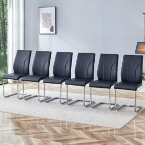 6 Dining Chair Set, Black Dining Chair Set, PU Material High Back Seat and Sturdy Leg Chair, Suitable for Dining Room, Kitchen, Living Room