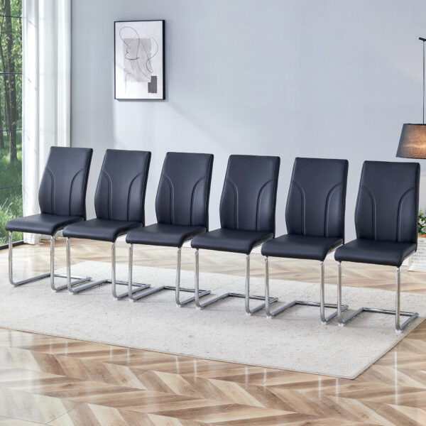 6 Dining Chair Set, Black Dining Chair Set, PU Material High Back Seat and Sturdy Leg Chair, Suitable for Dining Room, Kitchen, Living Room