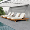 LOUNGE CHAISE SET WITH HEADREST,SPACE AVAILABLE ON ONE SIDE, ACACIA WOOD WITH WATER-RESISTANT LOUNGE CUSHIONS (CREAM & 3-FOLD & 4 inch) - MATCHING DARK GREY/BEIGE VERSION AVAILABLE
