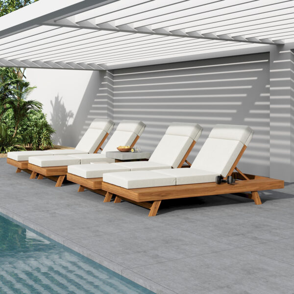 3691dc7764e14f5b930af23c5c37e671_23565df546dceb42f2096eb0f8335914 LOUNGE CHAISE SET WITH HEADREST,SPACE AVAILABLE ON ONE SIDE, ACACIA WOOD WITH WATER-RESISTANT LOUNGE CUSHIONS (CREAM & 3-FOLD & 4 inch) - MATCHING DARK GREY/BEIGE VERSION AVAILABLE