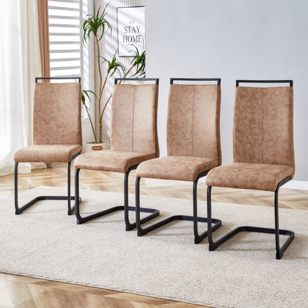 36c3106568c24ba495e90d794342971b_20240408_38d6ba9c4ffeabcb8510562bb44c9655 Modern Dining Chairs, Technology cloth High Back Upholstered Side Chair with C-shaped Tube Black Metal Legs for Dining Room Kitchen Vanity Club Guest Office chair (Set of 4)Brown 1162