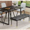Table and chair set.Modern Black Marble Pattern MDF Dining Table Set - 55"x31.4" with 4 Extended Seat Cushion PU Dining Chairs and 1 Bench,A Choice of Subtle Luxury for Modern Homes.
