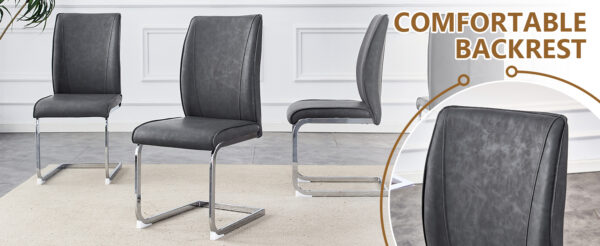36d3d0a70c97400bb2f2df1070427c60_0d6ea562d970bed06360a77a5a31b161 Table and chair set.63"*35.4" White Imitation Marble Pattern MDF Dining Table Set - 6 Soft and Comfortable Dark Gray PU Chair With Arched Metal Silver Leg.Create Your Exclusive Low-Key Luxury Space.