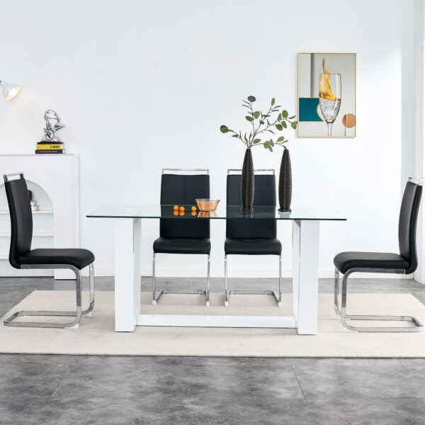 Glass Dining Table Large Modern Minimalist Rectangular for 6-8 with 0.4" Tempered Glass Tabletop and white MDF Trapezoid Bracket,For Kitchen Dining Living Meeting Room Banquet Hall F-1550