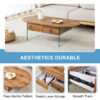 Coffee table with double drawers. The board surface is MDF sticker, and both sides are transparent tempered glass. The design is simple and elegant, with excellent storage functions.