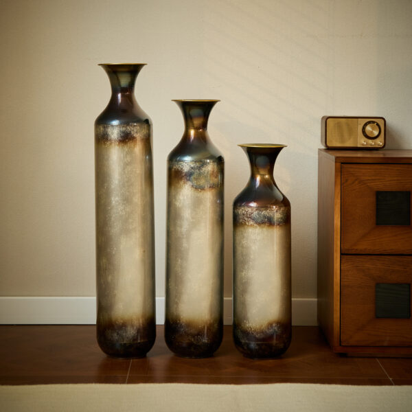 Floor metal vase modern style decoration home droplet shaped white metal vase 3-piece set gorgeous home decoration large glazed metal vase