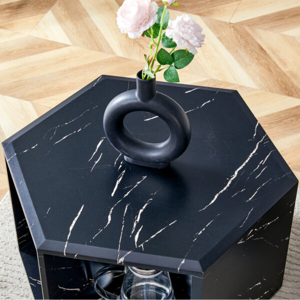 372ad1d84eab4f47b2cbe6b7ff60e585_04df77607f24727fe158be2a73650df5 Hexagonal MDF coffee table, characteristic pattern stickers, multi-hole design to give more storage space, simple and convenient design makes it suitable for all kinds of style scenes.
