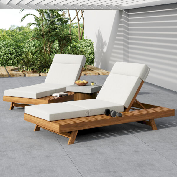 3737690b7ccb42c099dfd05eb25cc233_1bbfa3f8bba31b7295df6077bfa51774 LOUNGE CHAISE SET WITH HEADREST,SPACE AVAILABLE ON ONE SIDE, ACACIA WOOD WITH WATER-RESISTANT LOUNGE CUSHIONS (CREAM & 3-FOLD & 4 inch) - MATCHING DARK GREY/BEIGE VERSION AVAILABLE