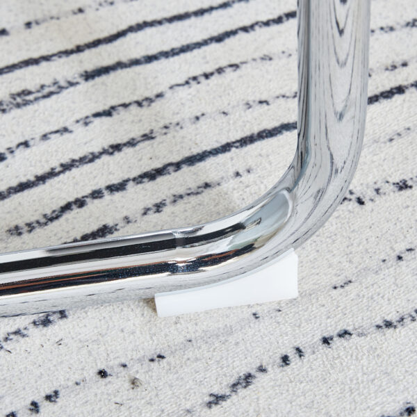 375d7e79bfba43bfa86f84625c1bfef3_9b8866f0972df80434f60b735067c08e Table and chair set.63"x31.5x30" Luxurious Pandora patterned Sintered Stone Tabletop with Silver Stainless Steel Butterfly Legs.Paried With 6 White High-quality PU Chairs With Arched Metal Legs.