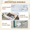 43.3 Inch Modern Two-Tier Coffee Table - Clear Tempered Glass and White Marble Texture, Multifunctional Storage Design.The bottom tier includes a drawer.Can be used as a coffee table,side table,etc.