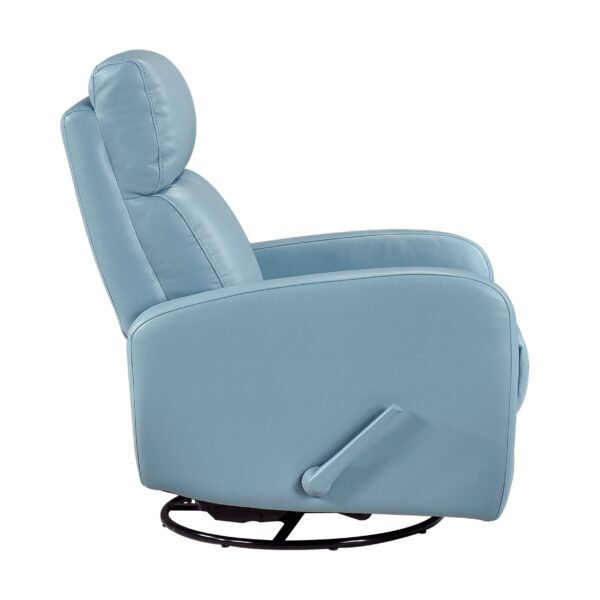 Glider Recliner Chair with Swivel Motion Blue Leather Upholstery Solid Wood Comfort Luxury Living Room Furniture 1pc